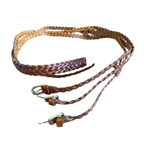 Accessories - NWOT Triple Strand Solid Brass Triple Buckle Woven Leather Belt  Size L (40”)